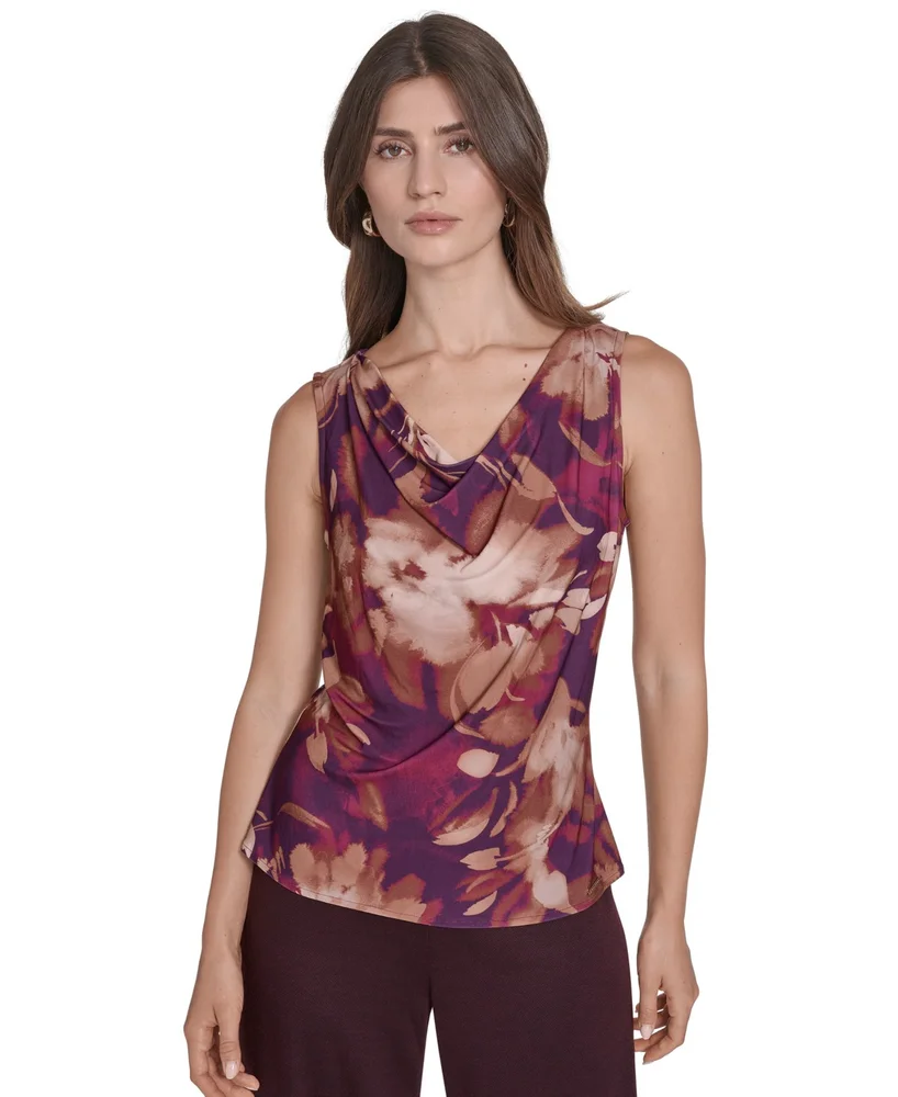 Women's Printed Sleeveless Cowl Neck Top