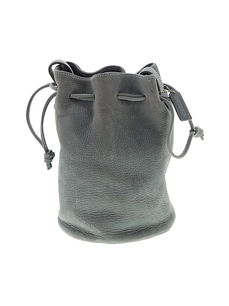 Pre-Owned Vintage Leather Drawstring Bucket Bag, Gray