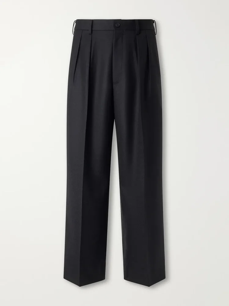 Wide-Leg Pleated Wool Trousers