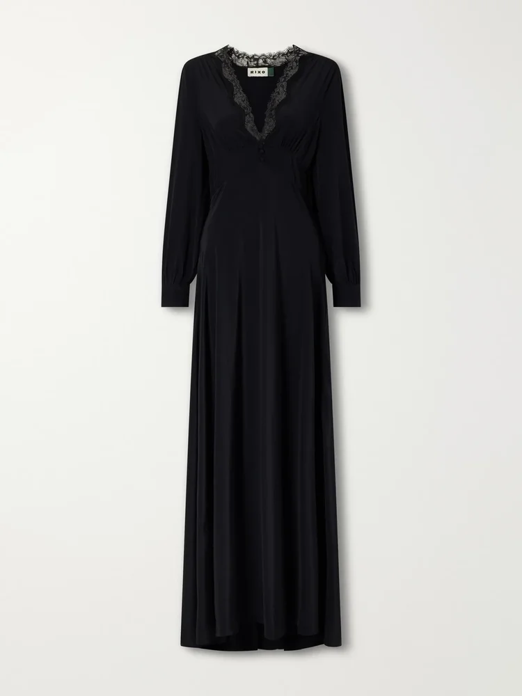 Emory lace-trimmed silk-crepe de chine maxi dress