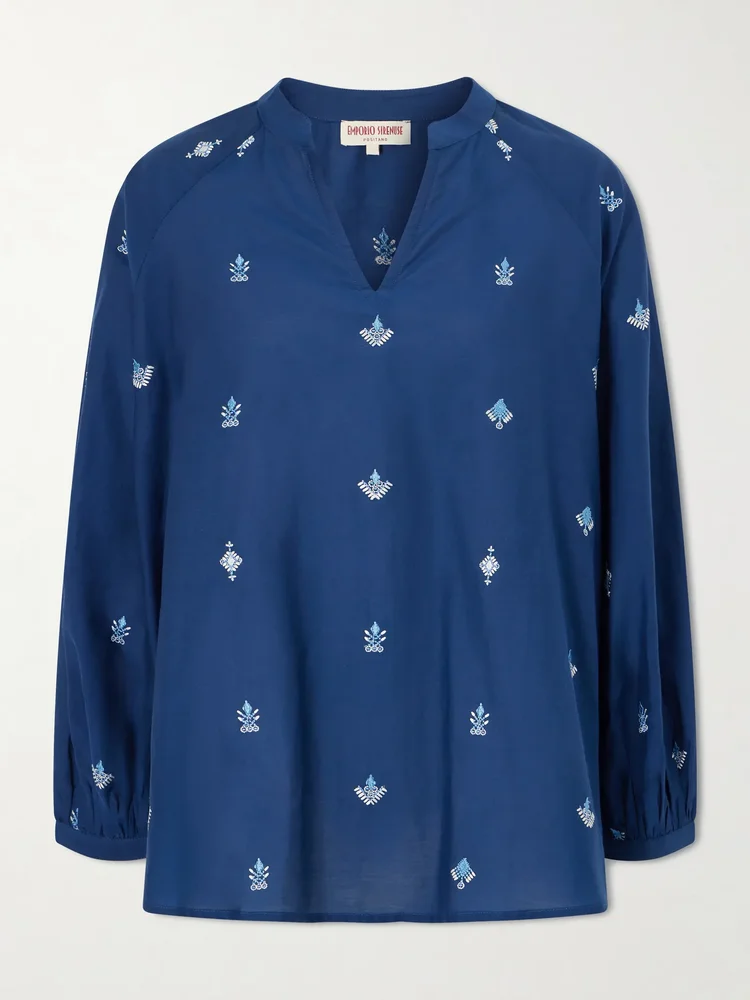 Ilizia embroidered cotton and silk-blend blouse