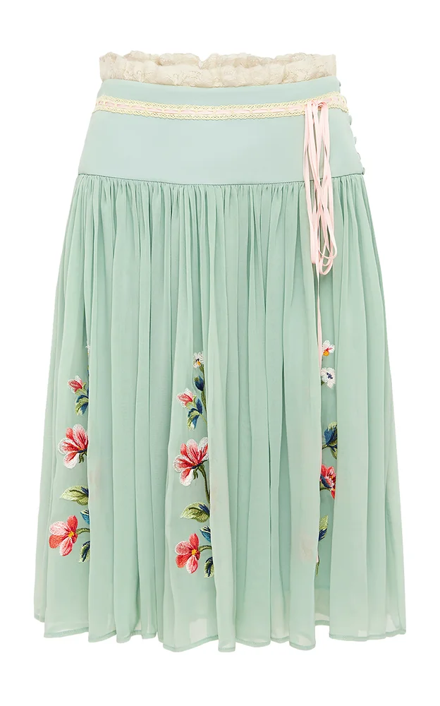 Nellie Embroidered Chiffon Midi Skirt