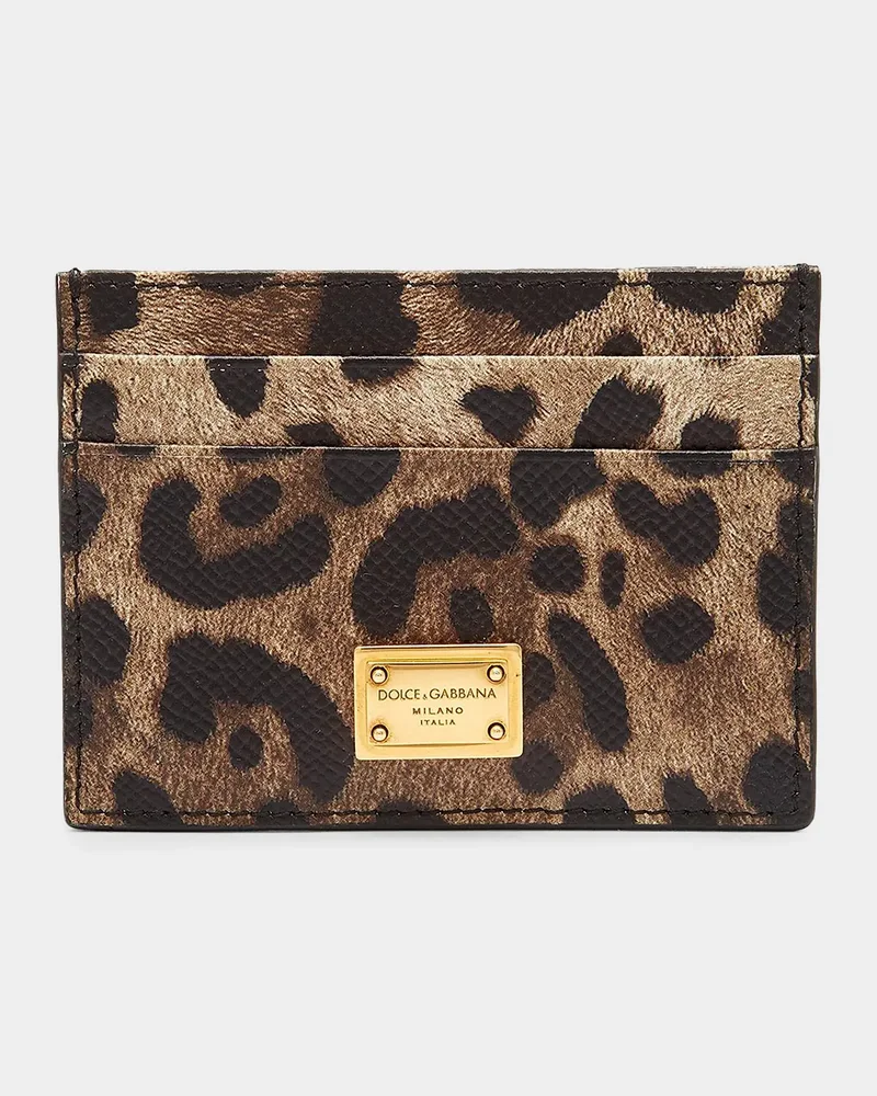 Logo Leopard-Print Leather Card Case