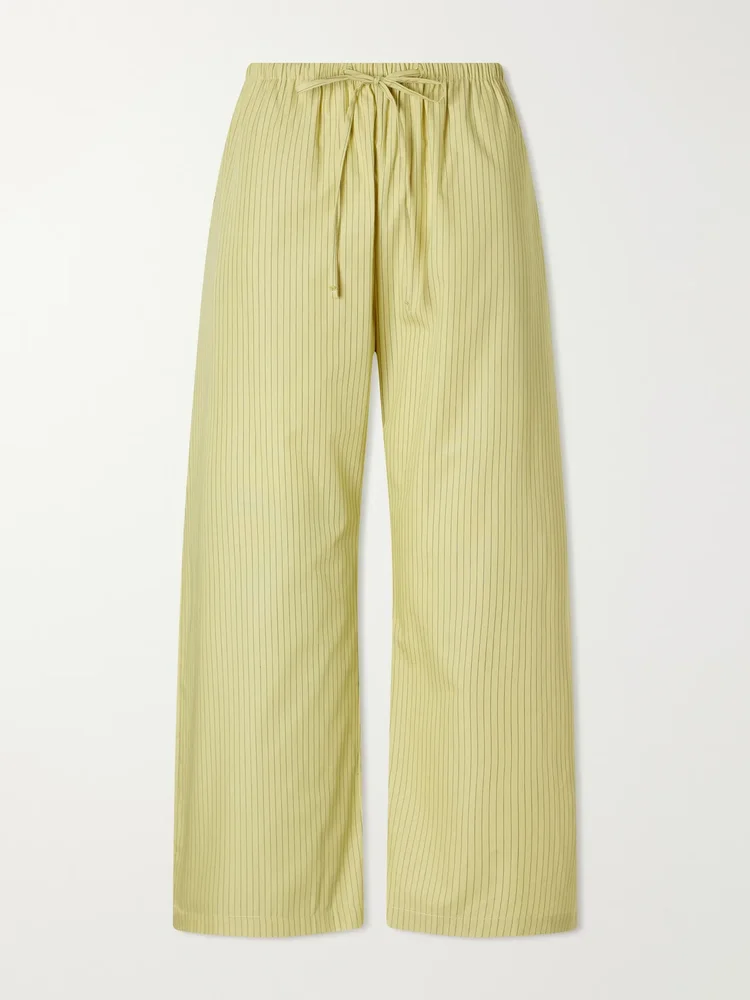 yoshi striped cotton and lyocell blend wide leg pants
