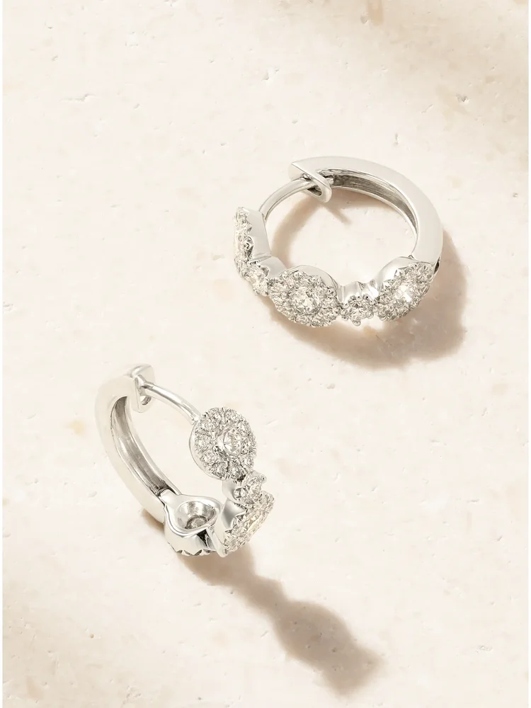 Triolette 18-karat white gold diamond hoop earrings