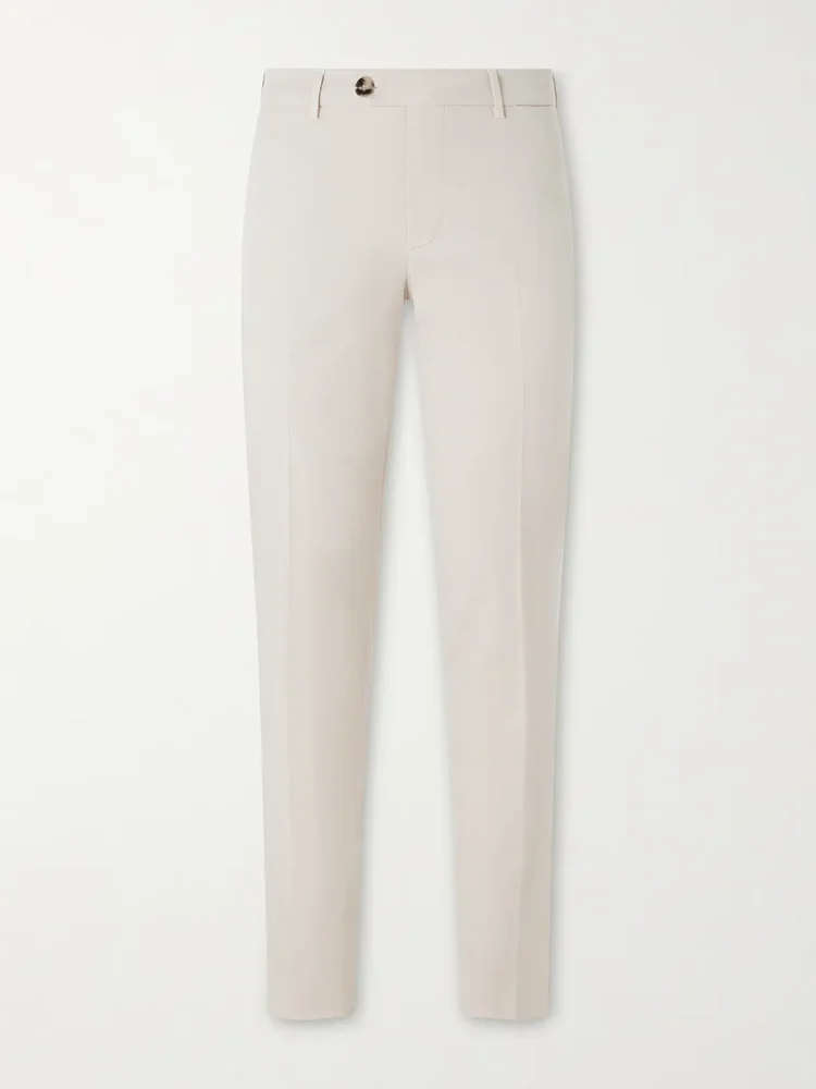 Slim-Fit Straight-Leg Cotton-Blend Trousers