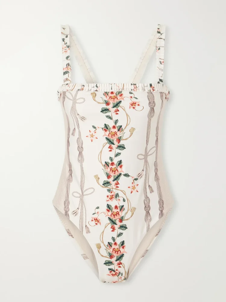 Limón Navegante floral-embroidered recycled-blend swimsuit