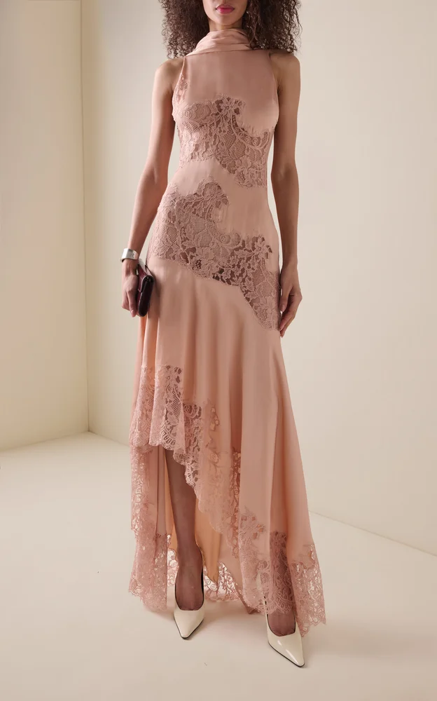 Lace-Detailed Satin Maxi Dress