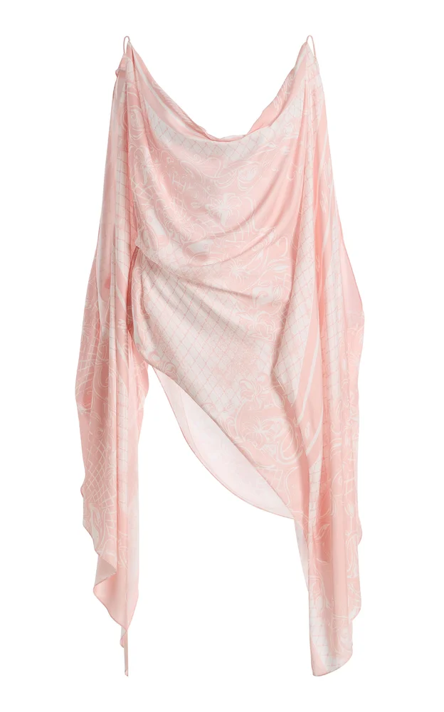 Open-Shoulder Foulard-Print Flounce Top