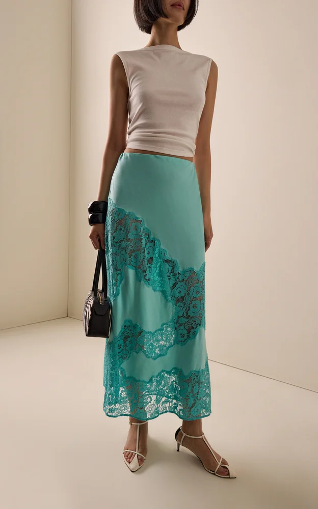 Exclusive Keepsake Lace-Inset Satin Maxi Skirt