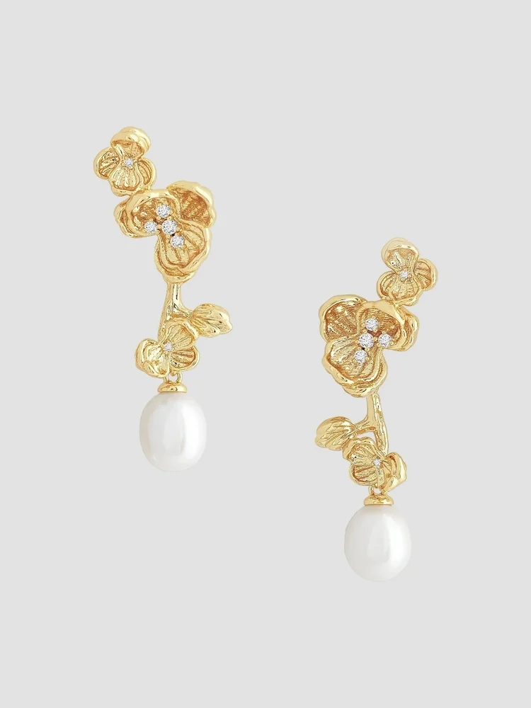 Orchid 18K-Gold-Plated, Cubic Zirconia & Freshwater Pearl Drop Earrings