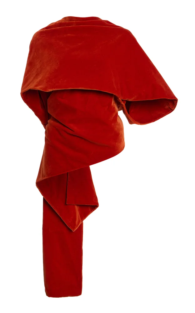 Draped Cotton-Velvet Shawl Top
