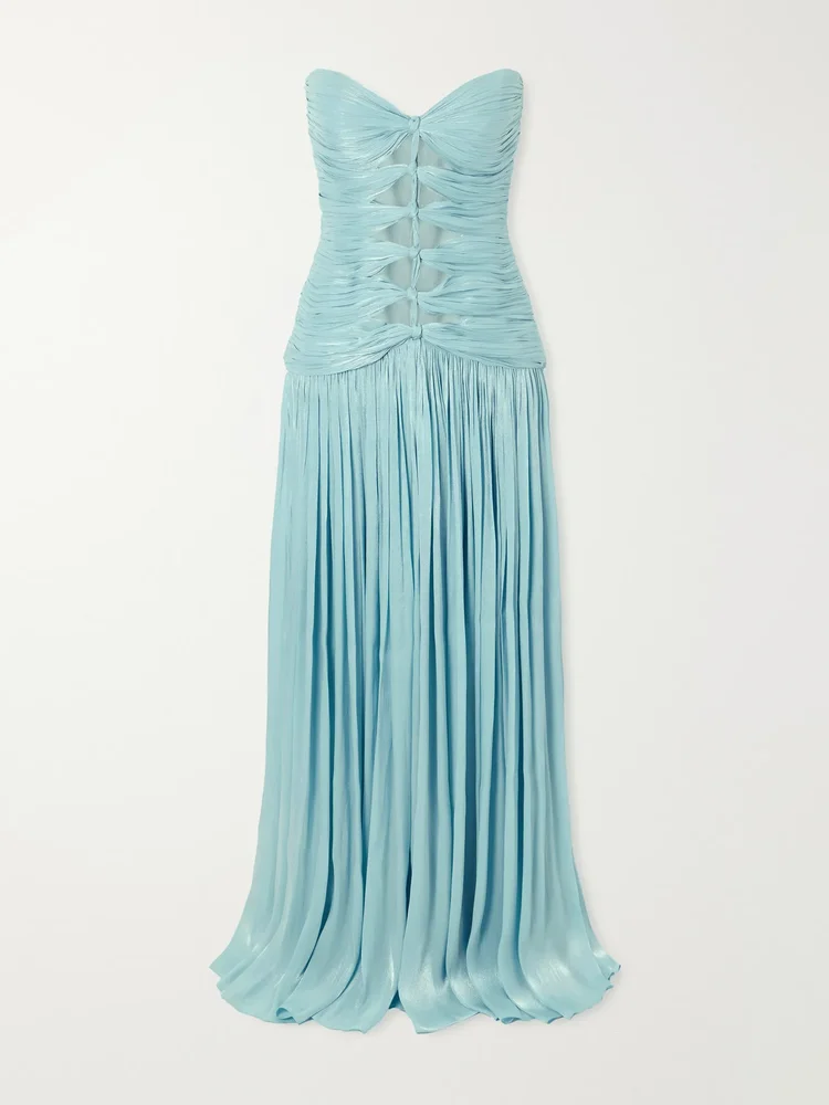 Minari strapless Lurex-georgette gown
