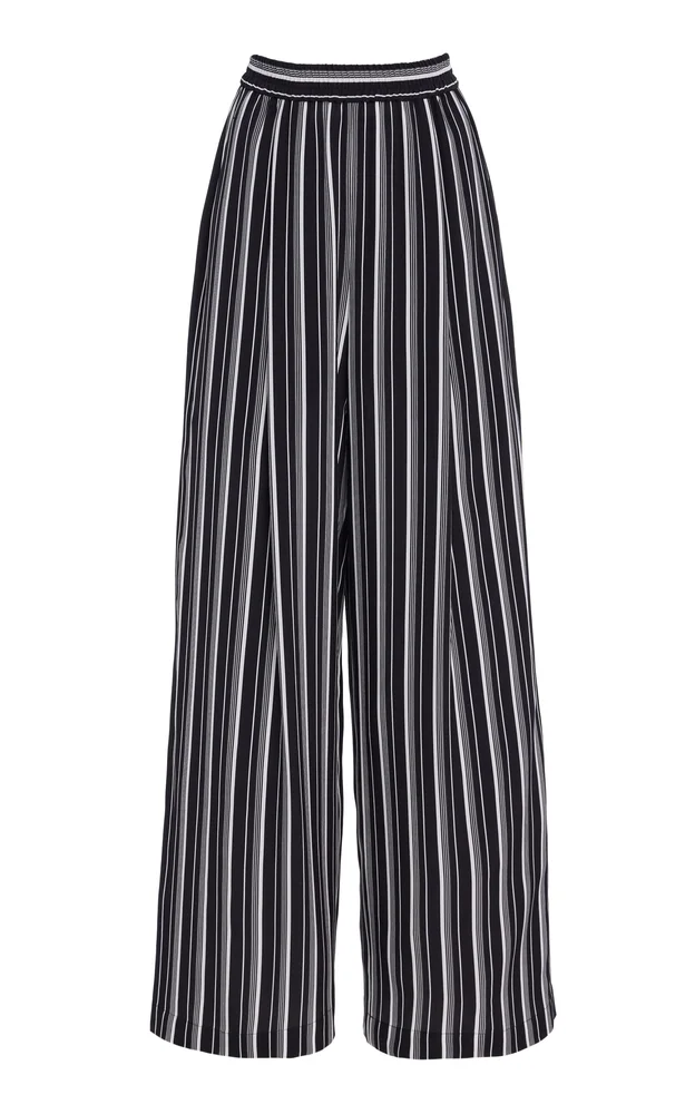 Striped Crepe de Chine Wide-Leg Pants