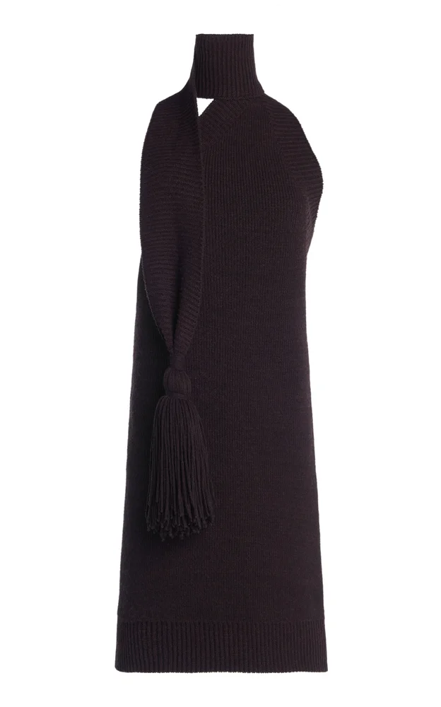 Tasseled Wool-Knit Mini Dress