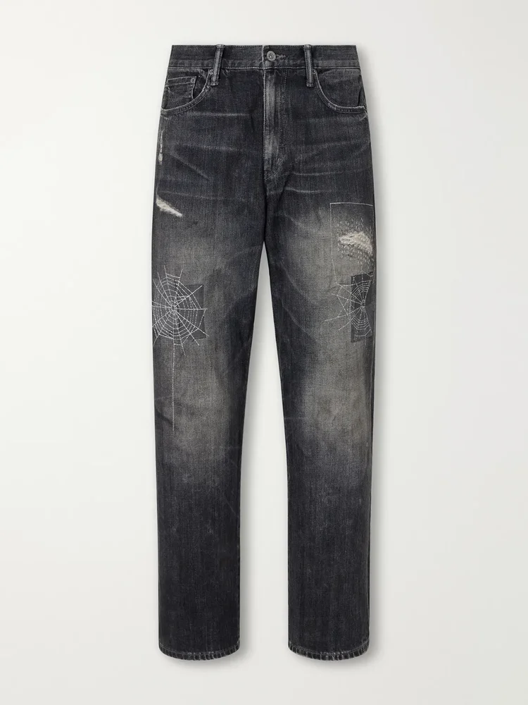 Savage Straight-Leg Distressed Embroidered Jeans