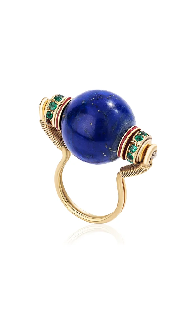Lapis Bocce 18K Yellow Gold Emerald Ring