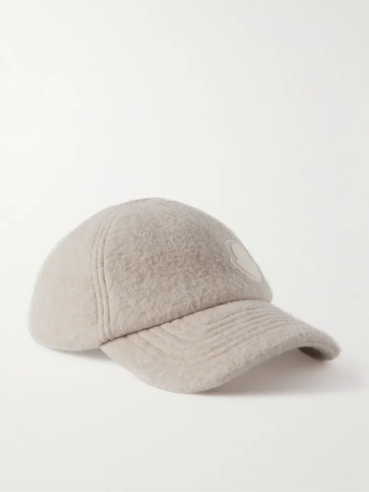 Leather-trimmed appliquéd flannel baseball cap