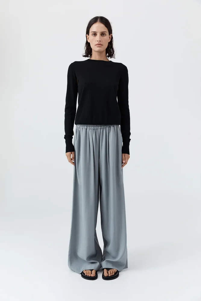 Merino Wool Slit Sleeve Sweater - Black