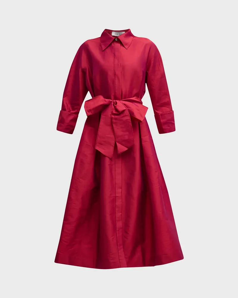 3/4-Sleeve Belted Midi Shirtdress