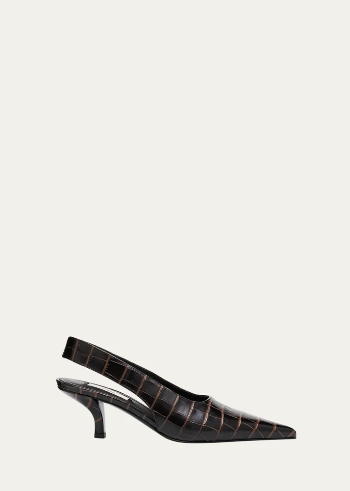Croco-Embossed Leather Slingback Pumps