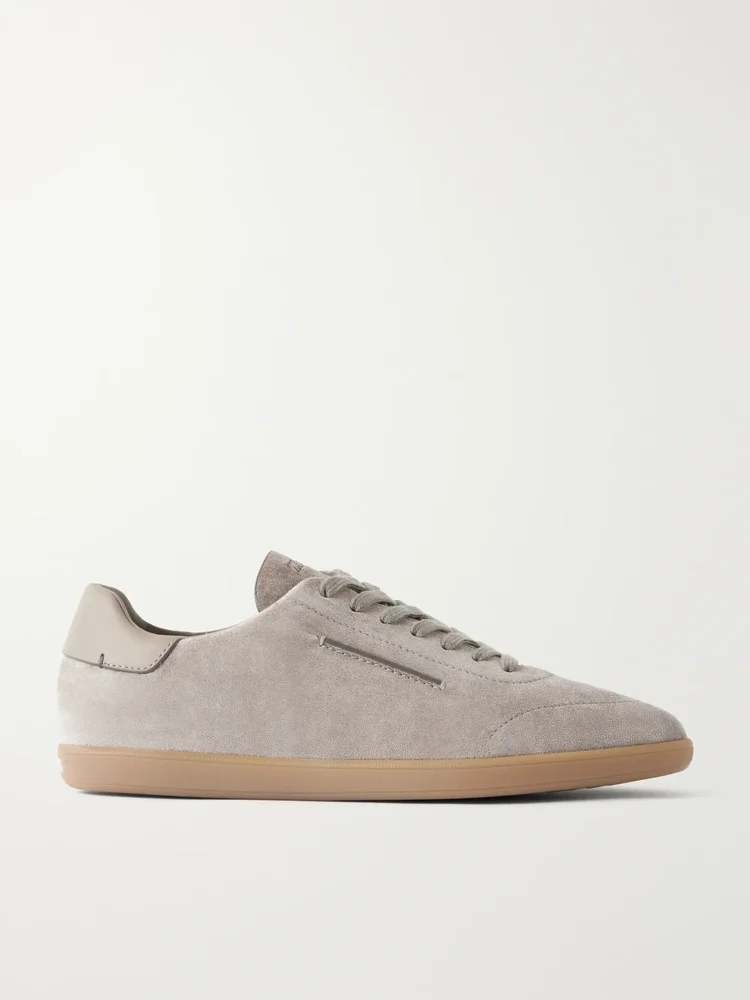 232 Leather-Trimmed Suede Sneakers, Light Gray