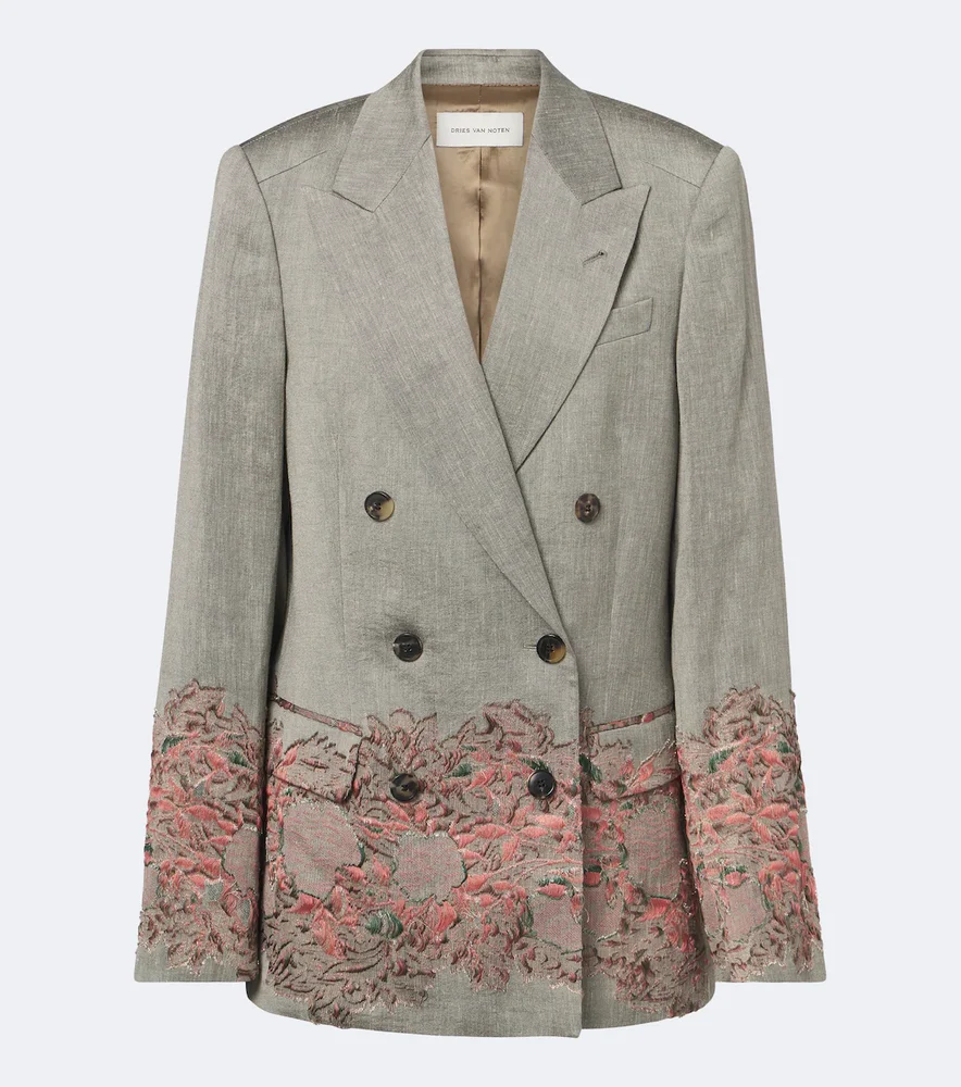 Embroidered linen and cotton-blend blazer
