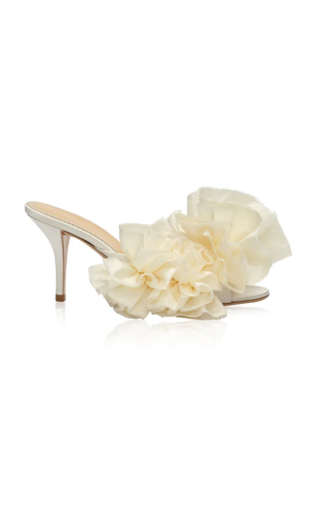 Flower-Detailed Satin Mules