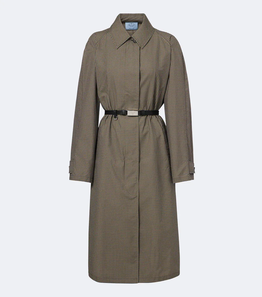 Checked technical trench coat