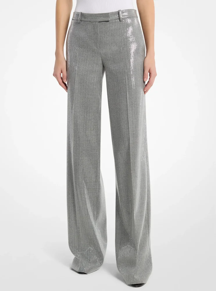 Camilla Sequin Wool Blend Wide-Leg Trousers