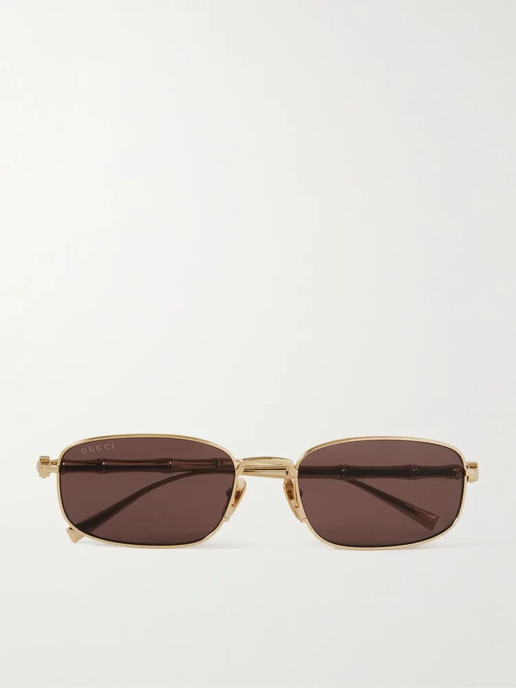 Bamboo rectangular-frame gold-tone sunglasses