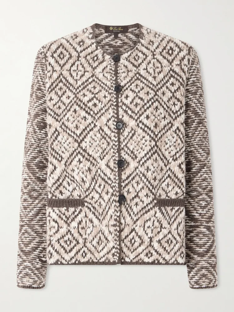 Jacquard-knit cashmere cardigan