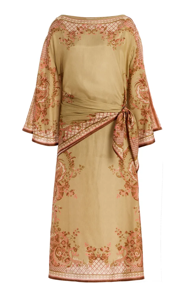 Aster Scarf-Detailed Silk Midi Dress