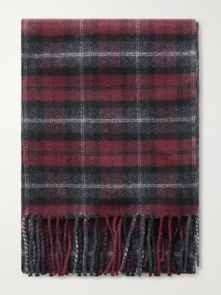 Fringed Checked Wool Scarf