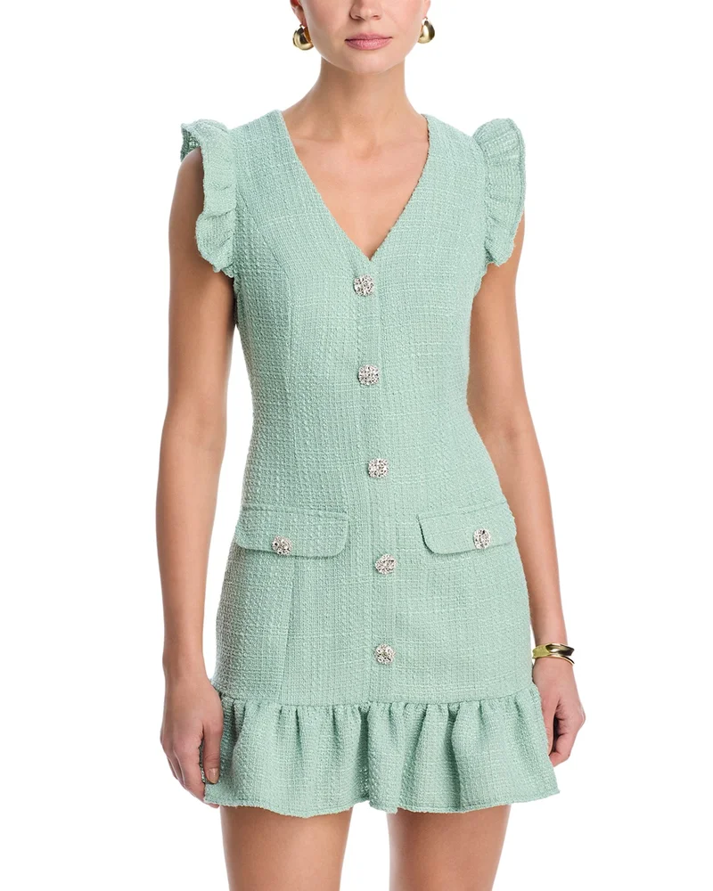 Green Dress - Tweed Flounce Mini Dress - Exclusive