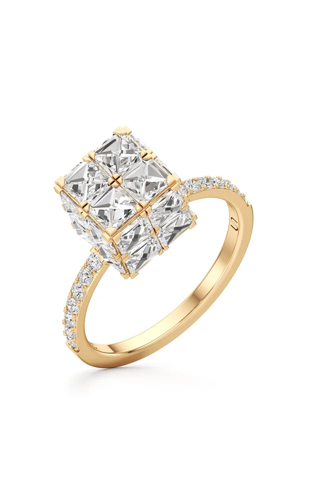 Armor Small 18K Yellow Gold Diamond Cube Ring