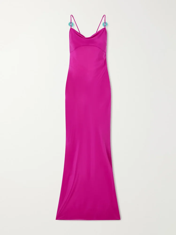 Palm turquoise-embellished silk-chiffon maxi dress