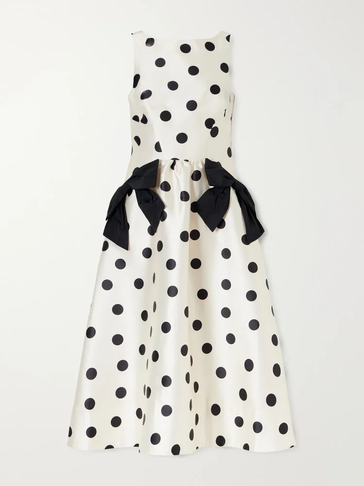 Bacio bow-detailed polka-dot satin-twill midi dress