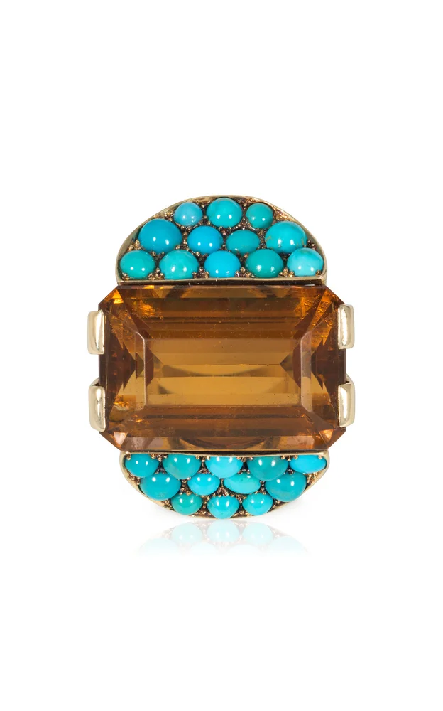 Retro Citrine and Turquoise Cocktail Ring