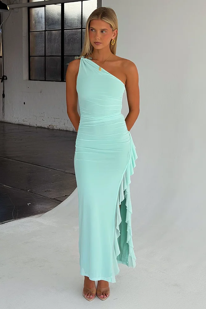 Floretta One-Shoulder Maxi Dress, Aqua