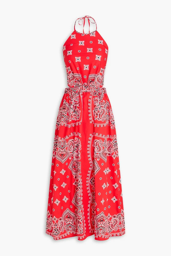Sandro — Cutout printed cotton halterneck midi dress