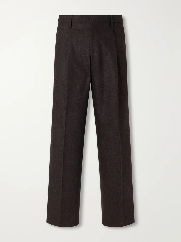 Straight-Leg Pleated Virgin Wool-Flannel Suit Trousers