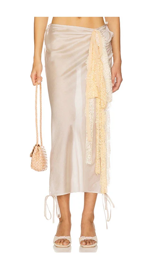Midi Skirt With Lace Detail Milkwhite