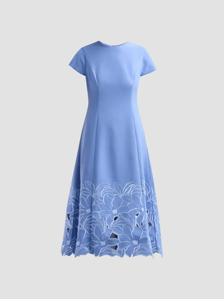 Paola Embroidered-Hem Midi Dress