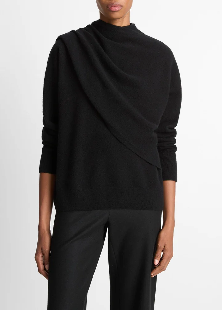 Draped-Shawl Wool-Cashmere Sweater