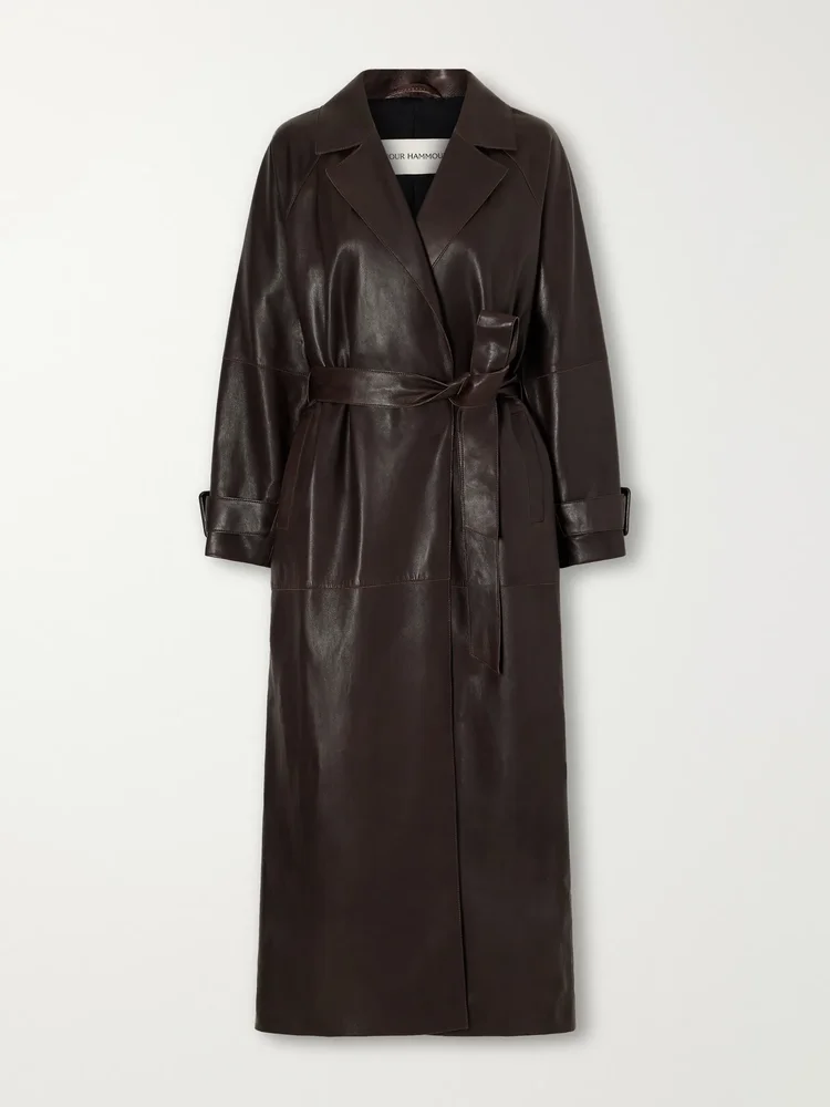 Staley belted leather coat