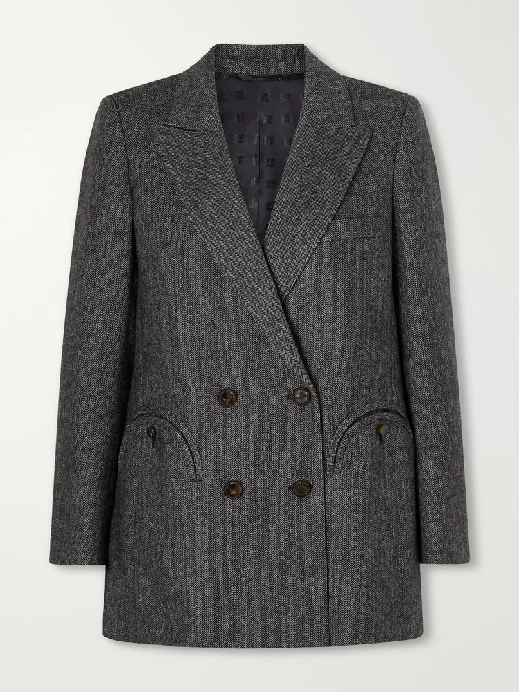 Everyday double-breasted herringbone wool-blend blazer