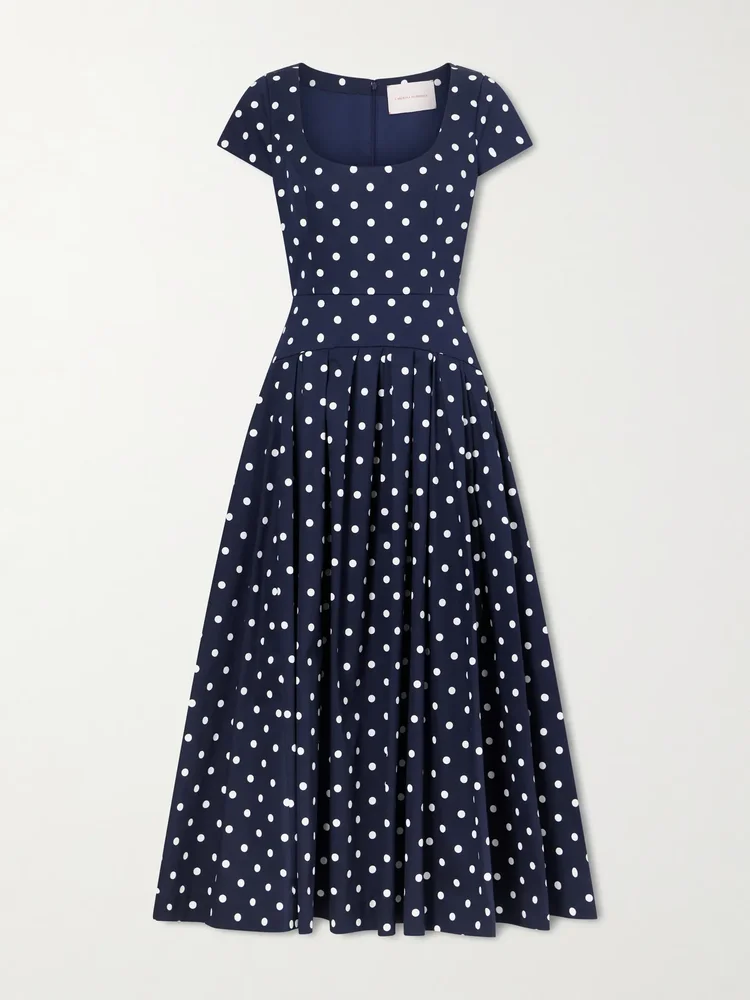 Polka-dot cotton-blend twill midi dress