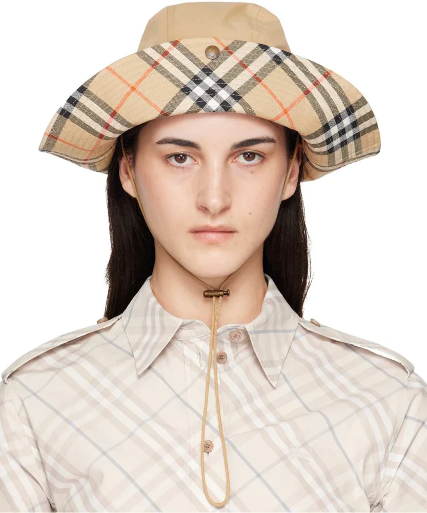 Beige Check Brim Gabardine Hat