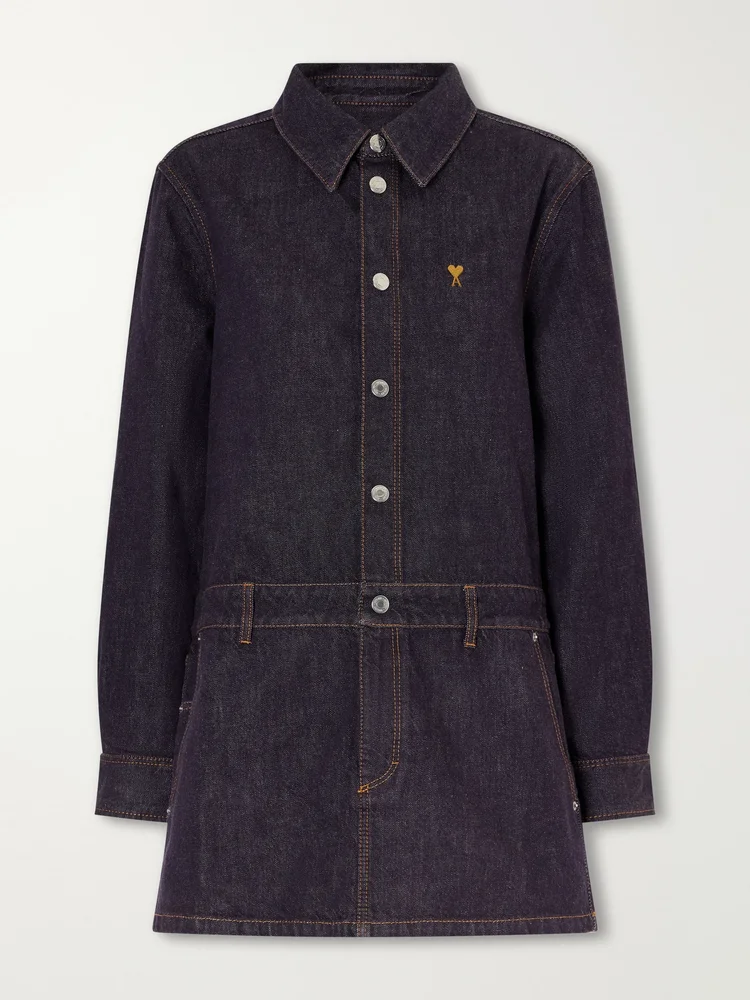 Embroidered denim mini dress